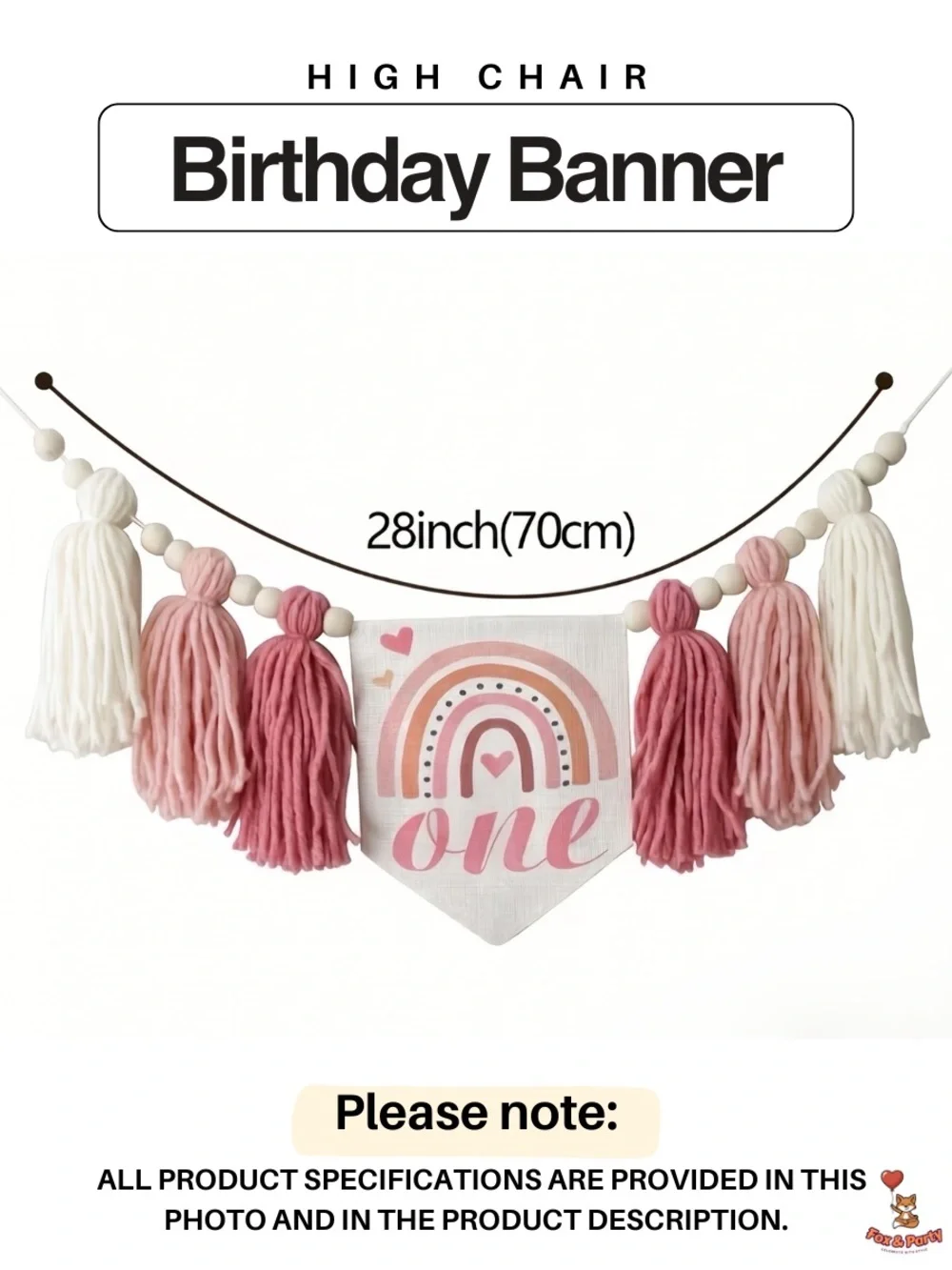 NWT Boho 1st Birthday Decor Pink Rainbow Highchair Banner Photo Prop